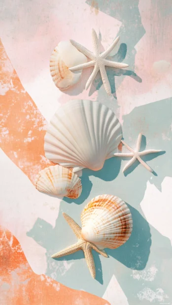 A Preppy Summer collage blending seashells and starfish patterns.