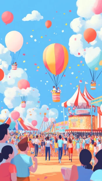 A Summer carnival filled with balloons, laughter, and cotton candy.