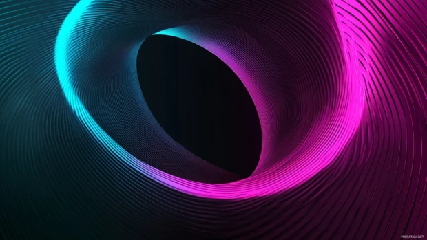 A basic neon infinity loop glowing in cyan and magenta against black, Vector illustration.