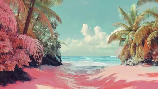 A brushstroke effect gives Tropical beach a surreal quality.