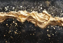 A cascade of golden sparks flowing across a black surface.