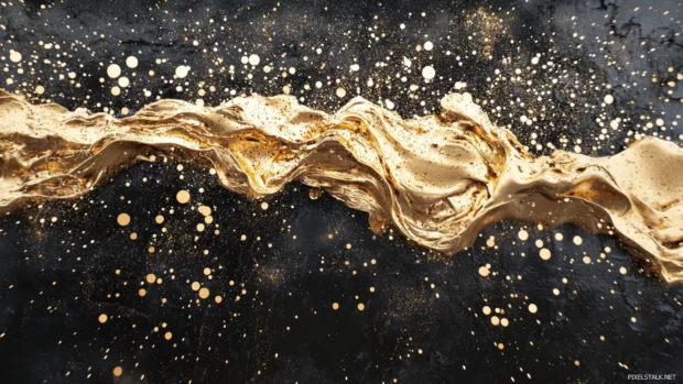 A cascade of golden sparks flowing across a black surface.