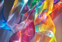 A cascade of rainbow light ribbons swirling softly.