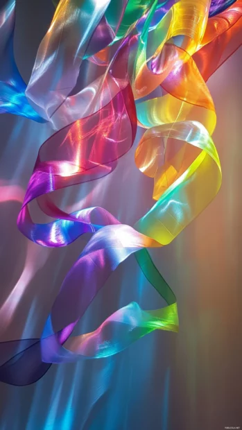A cascade of rainbow light ribbons swirling softly.