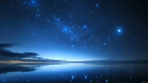 A celestial dream Beautiful blue stars sky wallpaper, with stars spilling across the deep space horizon.