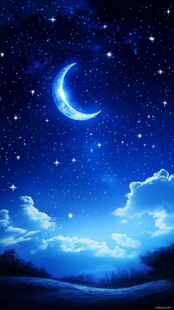 A celestial dream Vibrant blue stars wallpaper, with stars hovering in a dreamy indigo sky.
