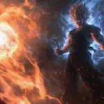 A cinematic Cool Goku wallpaper showing Goku staring down his opponent with energy gently swirling.
