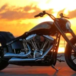 A classic Harley Davidson silhouette against sunrise, best rated Harley Davidson wallpapers PC.
