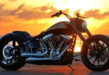 A classic Harley Davidson silhouette against sunrise, best rated Harley Davidson wallpapers PC.