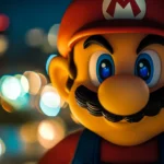 A close up character portrait of Super Mario in vibrant 4K clarity with a soft blur background.
