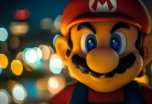 A close up character portrait of Super Mario in vibrant 4K clarity with a soft blur background.