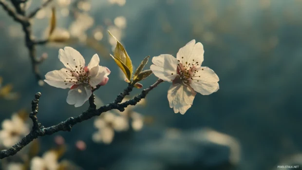 A close up of a blooming cherry blossom branch, great for Windows 10 lock screen.