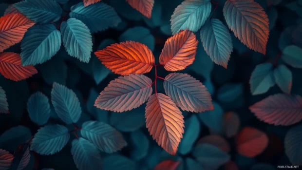 A close up of colorful autumn leaves, suitable for Windows 10 lock screen background.