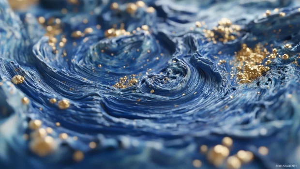 A close up of the iconic swirling stars from Van Gogh’s Starry Night rendered in high detail, with a focus on the dynamic energy of the brushstrokes and colors.