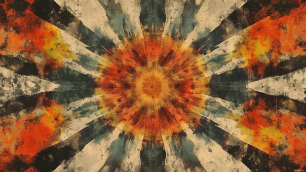 A cosmic explosion of muted tones, a captivating Vintage Trippy Wallpaper for your desktop.