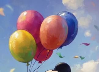 A cute Mickey Mouse Clubhouse wallpaper focusing on Mickey holding balloons.