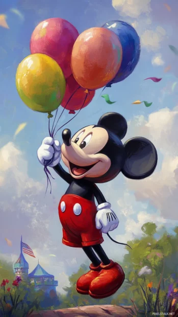 A cute Mickey Mouse Clubhouse wallpaper focusing on Mickey holding balloons.