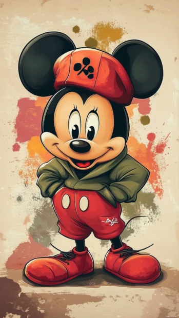 A cute Mickey Mouse wallpapers depiction with classic cartoon aesthetics.