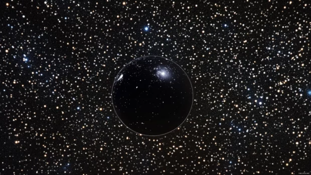 A dark canvas perfect for Mystical black starry wallpaper, with stars swirling around a black celestial sphere.