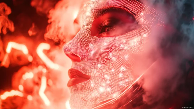 A dramatic close up of the LED Valkyrie, framed by flickering lights and vapor trails.