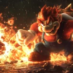 A dynamic Mario Bros Desktop Wallpaper with Bowser attacking and the Bros countering with fireballs.