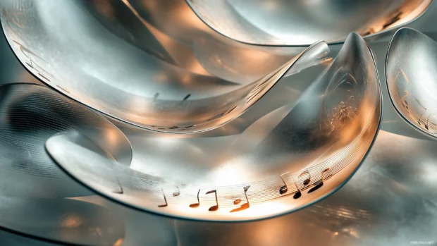 A dynamic visualization of multicolored music notes exploding outward from the center of the image, creating a sense of rhythm and energy.