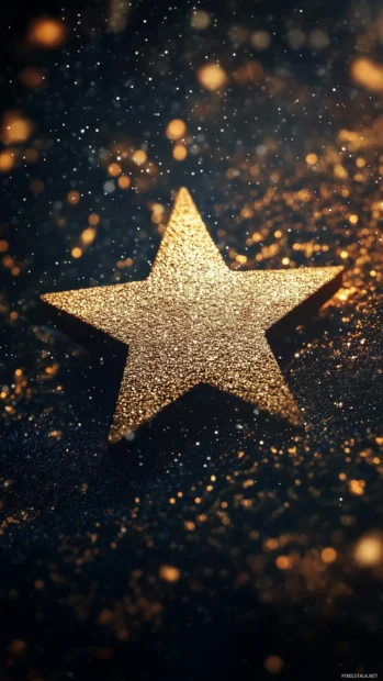 A faint hint of surrounding stardust with one golden star glowing softly against a pitch black sky.