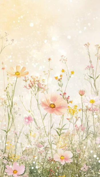 A fresh summer wallpaper with delicate wildflowers and sunlight sparkles.