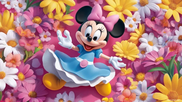 A fun Mickey Mouse Clubhouse wallpaper with Daisy Duck twirling around in flowers.