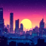 A futuristic cyberpunk city skyline perfect for 8K PC desktop backgrounds.