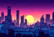 A futuristic cyberpunk city skyline perfect for 8K PC desktop backgrounds.
