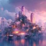 A futuristic reimagination of Surreal Island with cinematic atmosphere.