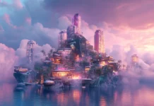 A futuristic reimagination of Surreal Island with cinematic atmosphere.