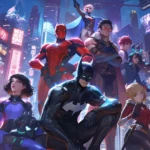 A gang of superheroes assembling at night for  cool cartoon wallpapers for iPhone.