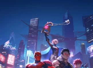A gang of superheroes assembling at night for  cool cartoon wallpapers for iPhone.