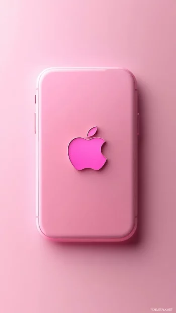 A gentle pink Apple logo resting on a clean pastel iPhone screen.
