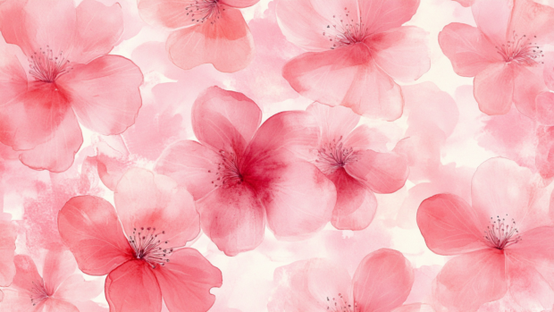 A gentle splash of pink watercolor forming floral patterns, perfect for pink theme computer background lovers.