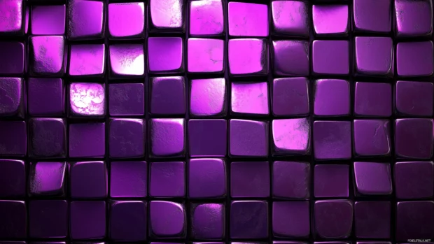 A grid of glowing purple neon squares softly illuminating a black canvas.