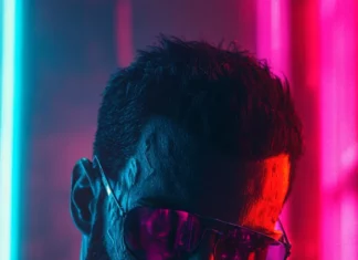 A lone detective in a cyberpunk noir setting.