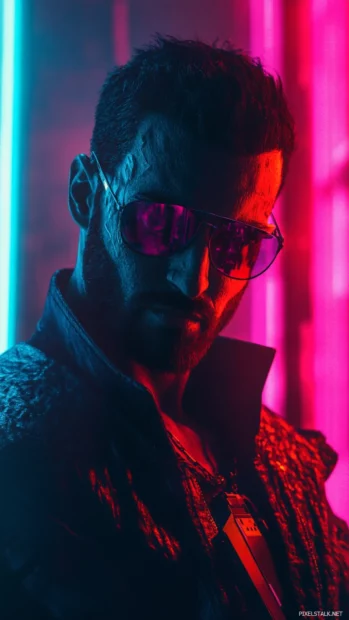 A lone detective in a cyberpunk noir setting.