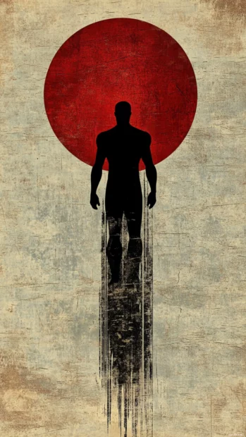 A minimal art version of Iron Man in silhouette.
