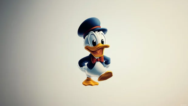 A minimalist Donald Duck wallpaper featuring just his hat and bowtie floating on a white background.