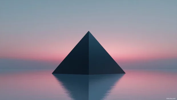 A minimalist layout featuring Floating Pyramid centered in deep dusk.