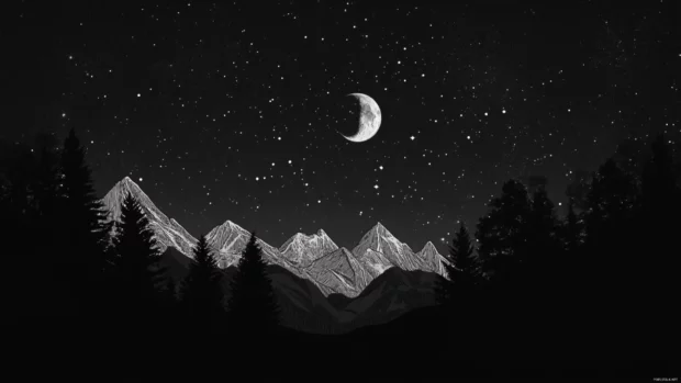 A minimalist night sky with stars and moon in 4K resolution, designed for PC wallpapers.