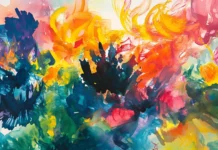 A mix of bright hues in a vibrant colorful watercolor background.