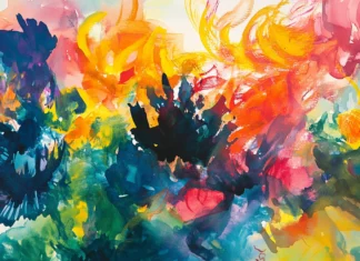 A mix of bright hues in a vibrant colorful watercolor background.