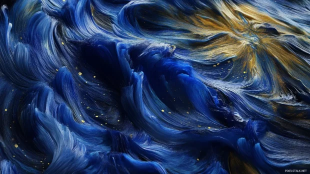 A modern interpretation of Van Gogh’s Starry Night with vibrant swirling stars and bold brushstrokes in a deep blue and yellow palette, capturing the iconic dreamy atmosphere.
