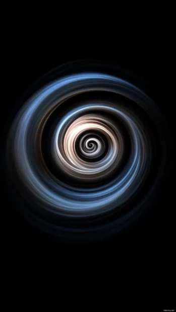 A moody abstract swirl spins softly over the black lock screen surface.