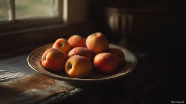 A moody still life of spoiled apples under soft light.