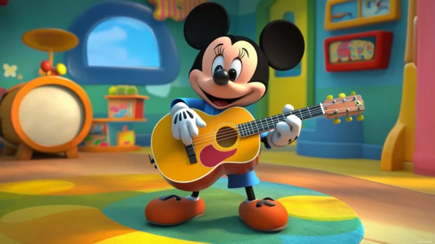 A musical afternoon at the Mickey Mouse Clubhouse with Mickey playing the guitar.